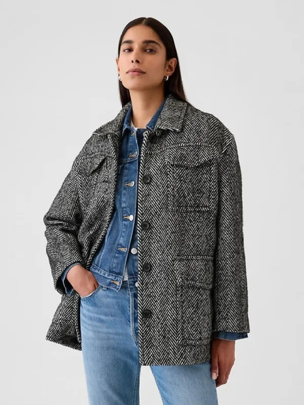 Herringbone Belted Utility Jacket sold by GAP