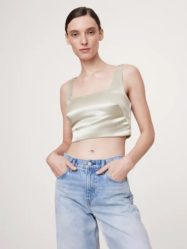 Satin Square-Neck Cropped Tank sold by Banana Republic