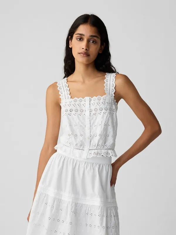 Gap × DÔEN Cropped Eyelet Tank Top sold by GAP
