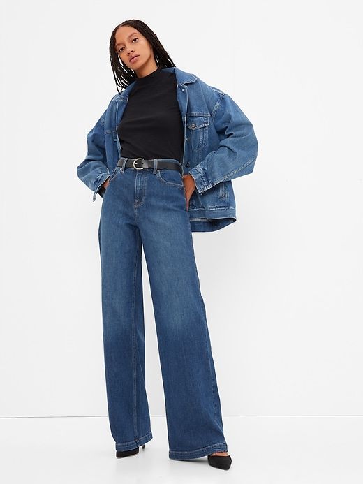 High Rise Stride Wide-Leg Jeans sold by GAP