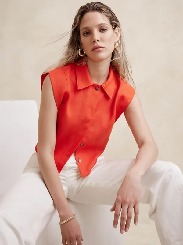 Linen Cropped Shirt sold by Banana Republic
