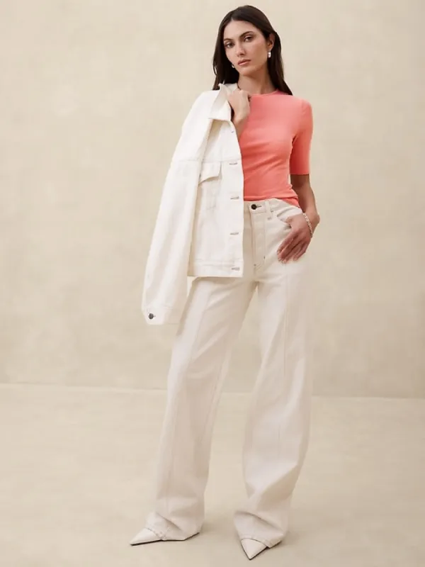 Ribbed Elbow-Sleeve T-Shirt made by Banana Republic