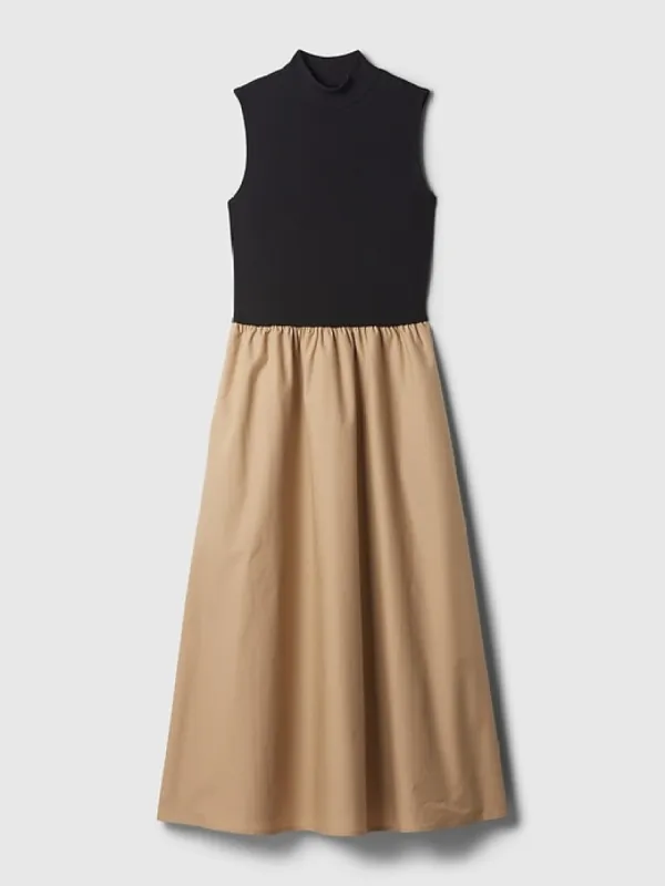knee length dresses for ladies Sleeveless Mixed Media Midi Dress  English Factory