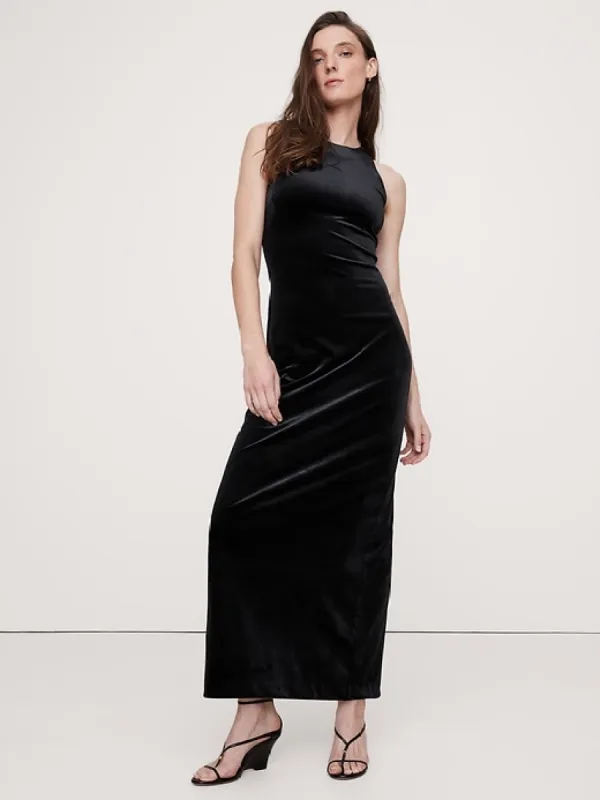 Stretch-Velvet Maxi Dress sold by Banana Republic