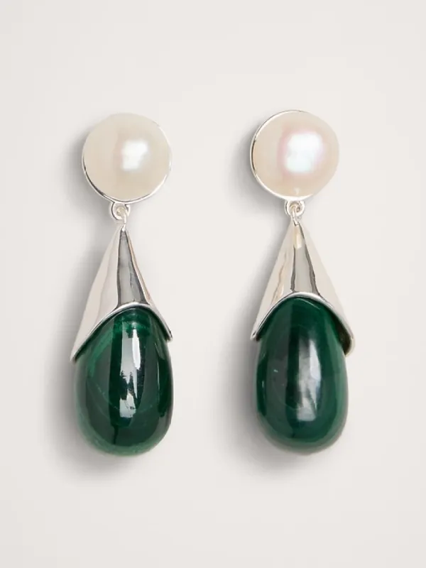 Freshwater Pearl & Malachite Drop Earrings sold by Banana Republic
