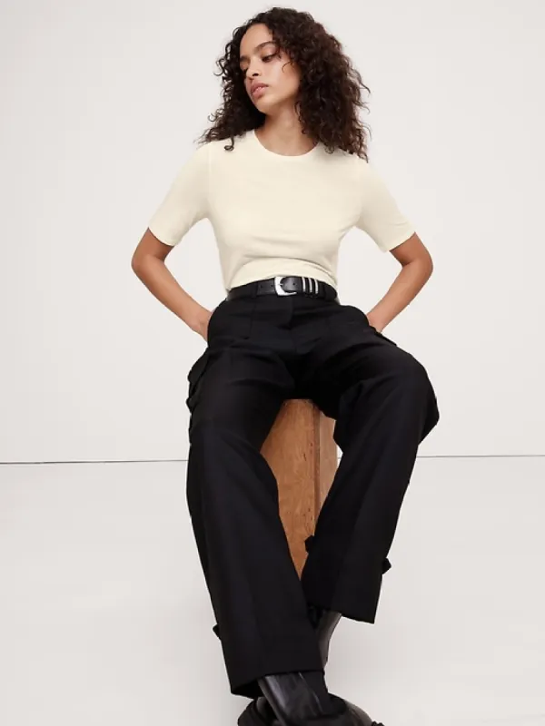 Luxe Wool-Blend Elbow-Sleeve Top sold by Banana Republic