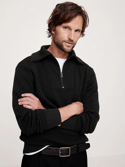 Cotton Waffle-Knit Half-Zip Sweater sold by Banana Republic product image thumbnail 3