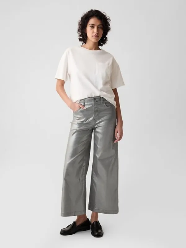 High Rise Stride Metallic Wide-Leg Ankle Jeans sold by GAP