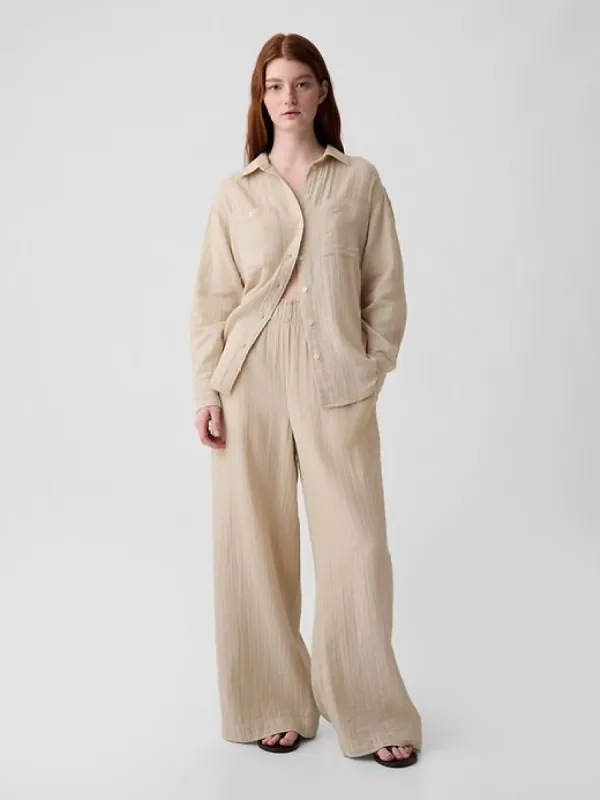 Mid Rise Crinkle Gauze Wide-Leg Pants sold by GAP