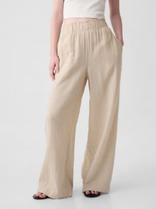 Mid Rise Crinkle Gauze Wide-Leg Pants sold by GAP