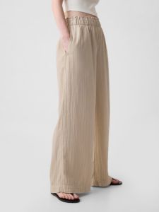 Mid Rise Crinkle Gauze Wide-Leg Pants sold by GAP