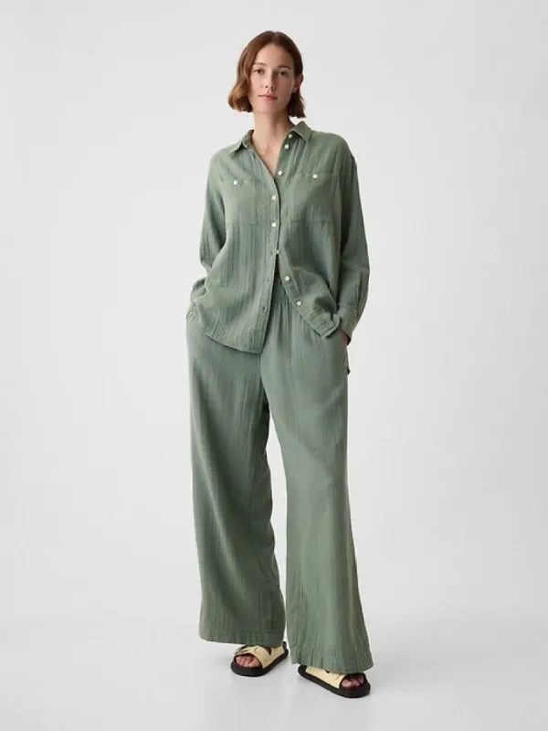 Mid Rise Crinkle Gauze Wide-Leg Pants sold by GAP