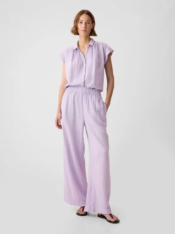 Mid Rise Crinkle Gauze Wide-Leg Pants sold by GAP