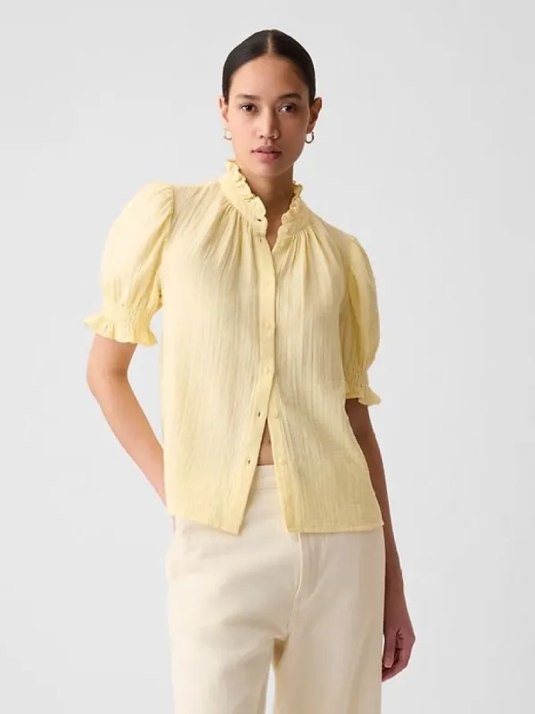 Crinkle Gauze Puff Sleeve Shirt sold by GAP