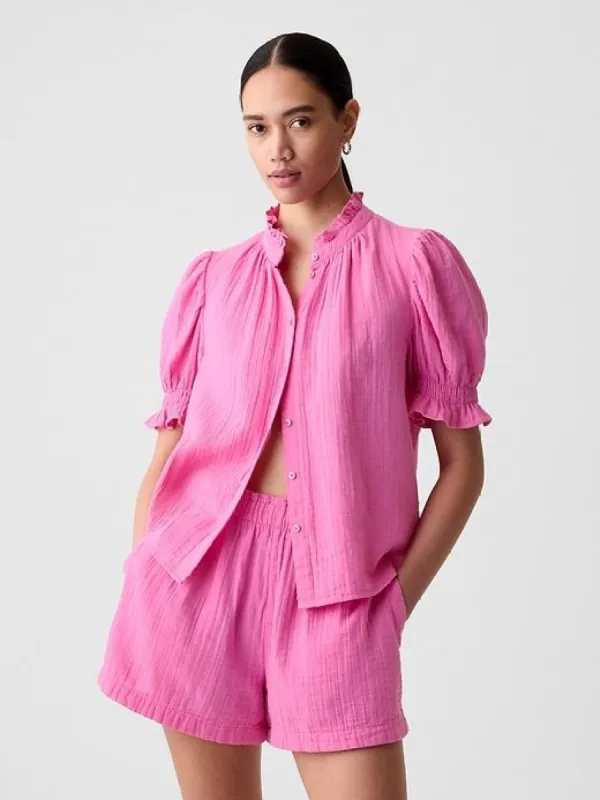 Crinkle Gauze Puff Sleeve Shirt sold by GAP