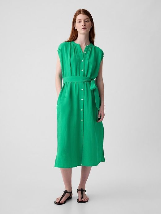 Crinkle Gauze Belted Midi Dress sold by GAP