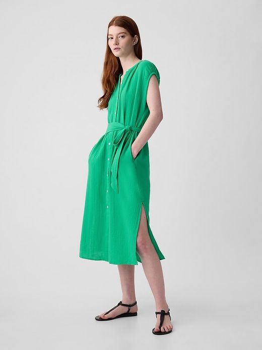 Crinkle Gauze Belted Midi Dress sold by GAP product image thumbnail 3