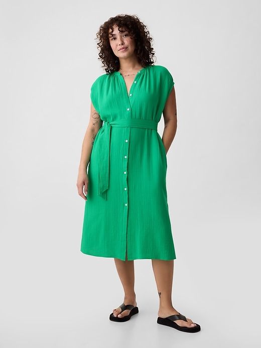 Crinkle Gauze Belted Midi Dress sold by GAP product image thumbnail 5