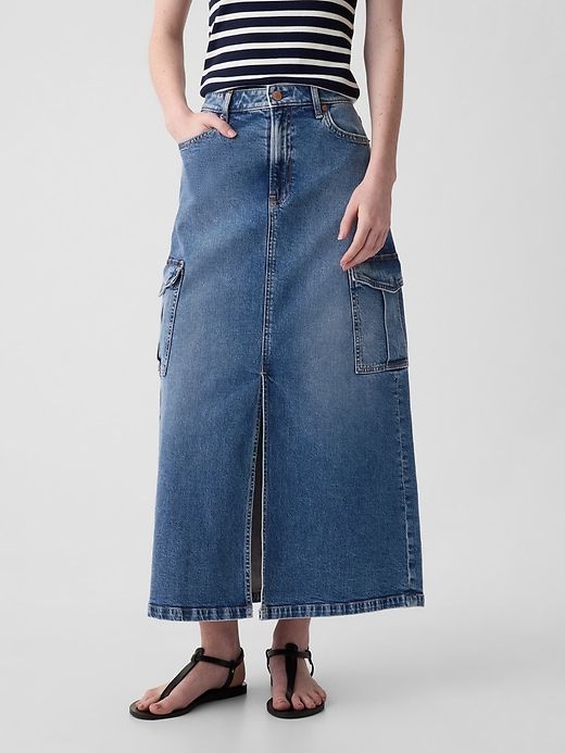 Denim Cargo Maxi Skirt sold by GAP