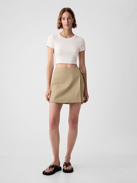 Linen-Cotton Wrap Mini Skirt | Parallel