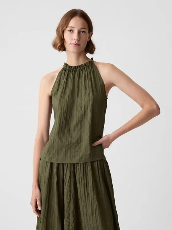 Textured Crinkle Halter Top sold by GAP
