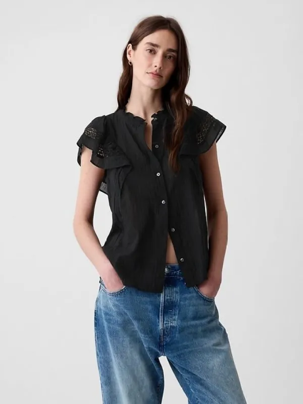 Crinkle Gauze Flutter Sleeve Shirt sold by GAP