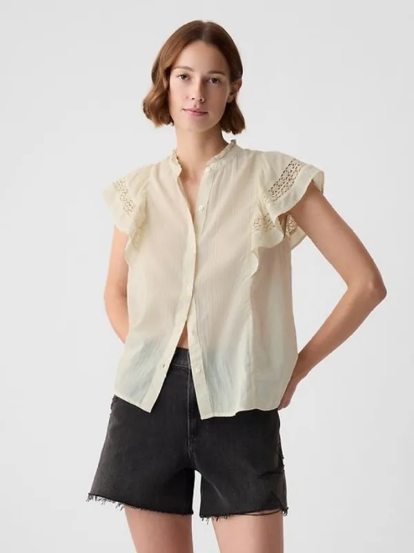 Crinkle Gauze Flutter Sleeve Shirt sold by GAP