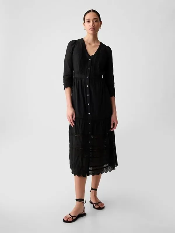 Crinkle Gauze Lace Midi Dress sold by GAP