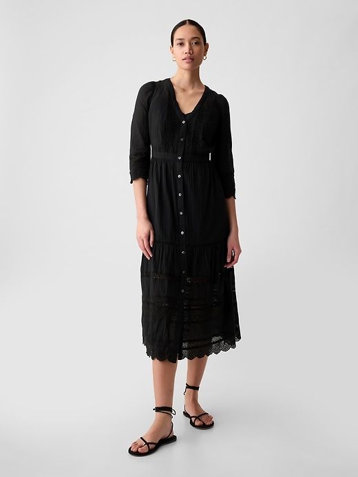 Crinkle Gauze Lace Midi Dress sold by GAP