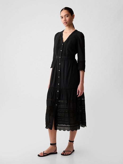 Crinkle Gauze Lace Midi Dress sold by GAP product image thumbnail 3
