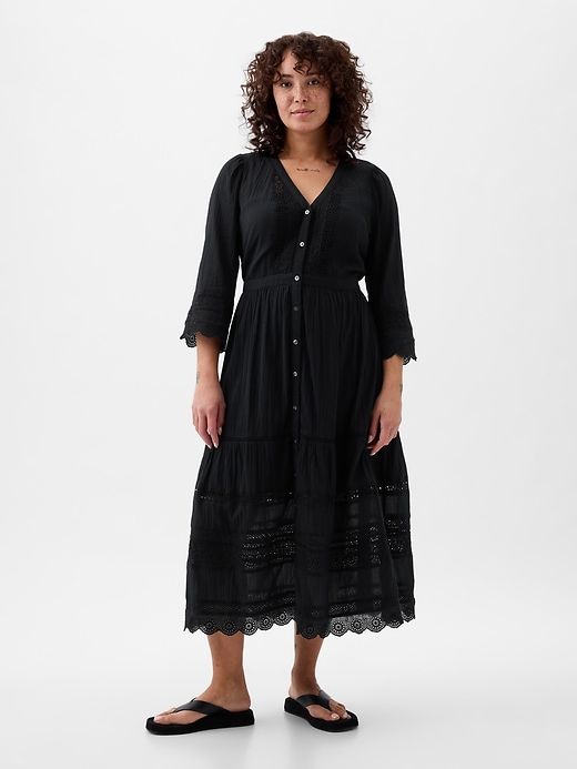 Crinkle Gauze Lace Midi Dress sold by GAP product image thumbnail 4