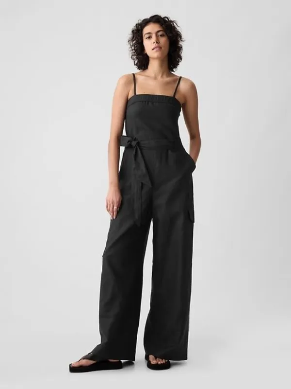 Linen-Cotton Cargo Jumpsuit sold by GAP