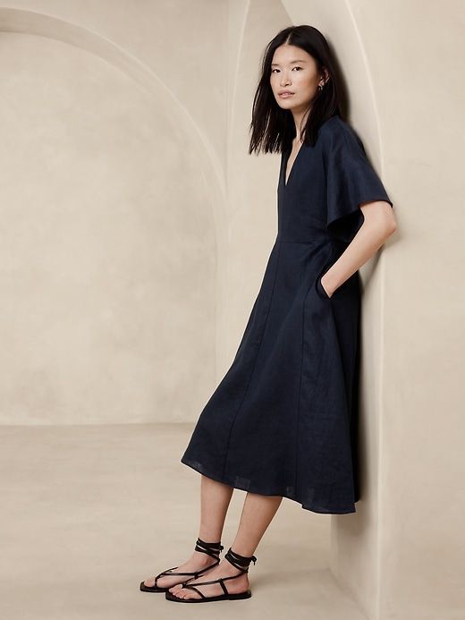 Maya Linen Midi Dress sold by Banana Republic