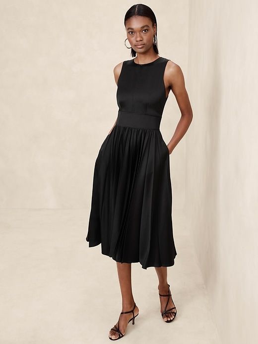 Ness Pleated Satin Midi Dress sold by Banana Republic