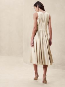 Ness Pleated Satin Midi Dress sold by Banana Republic