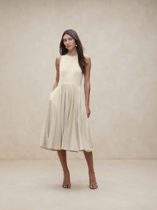 Ness Pleated Satin Midi Dress sold by Banana Republic