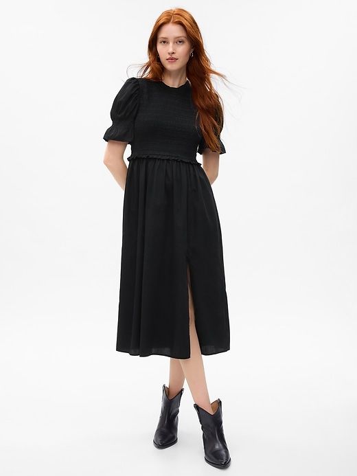 Puff Sleeve Smocked Midi Dress sold by GAP