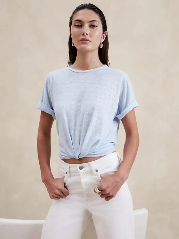 Linen Twisted-Hem T-Shirt sold by Banana Republic