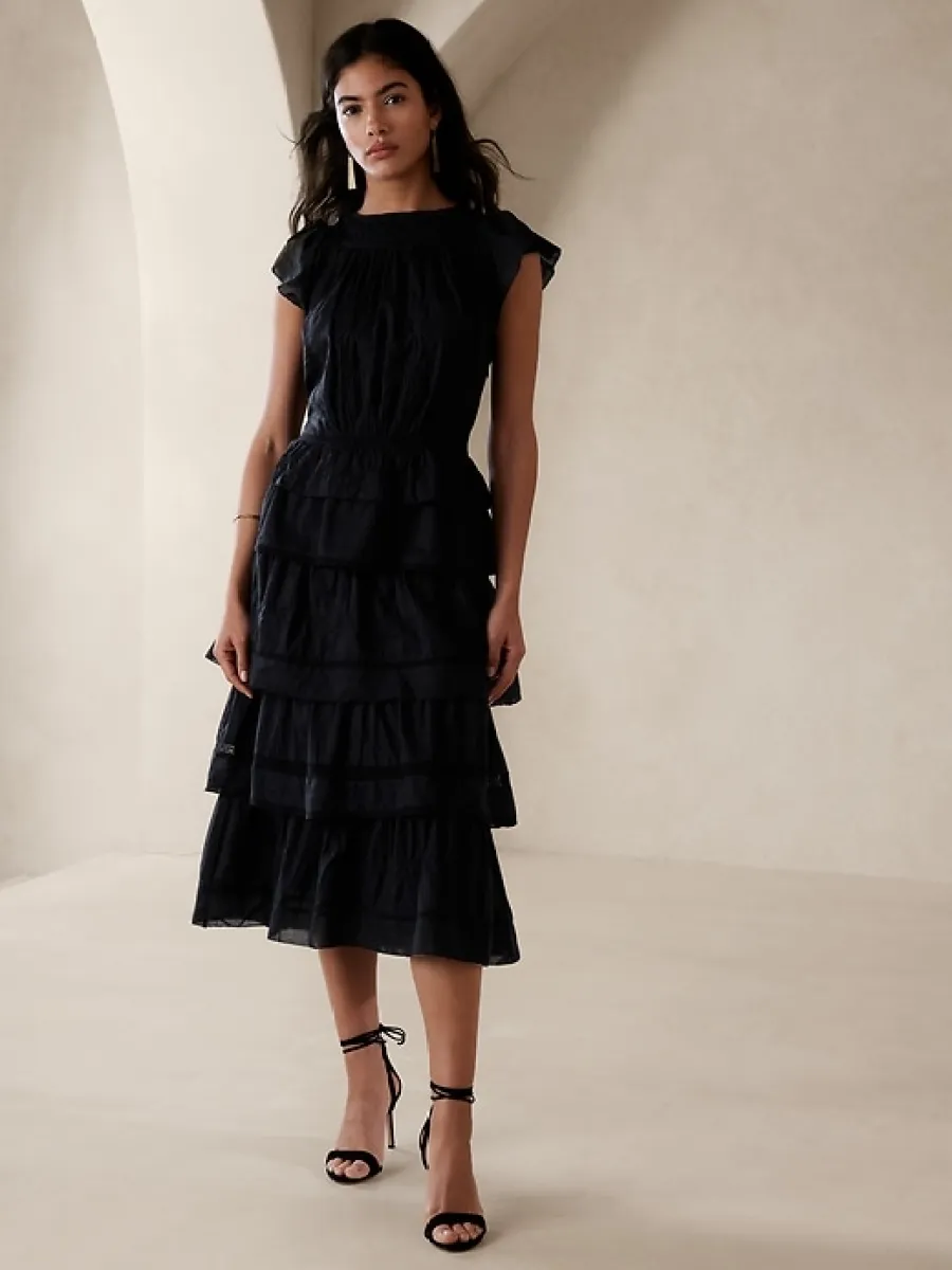 green emerald velvet dress Black 3D Floral Applique Midi Dress – Selene Dress main image 1