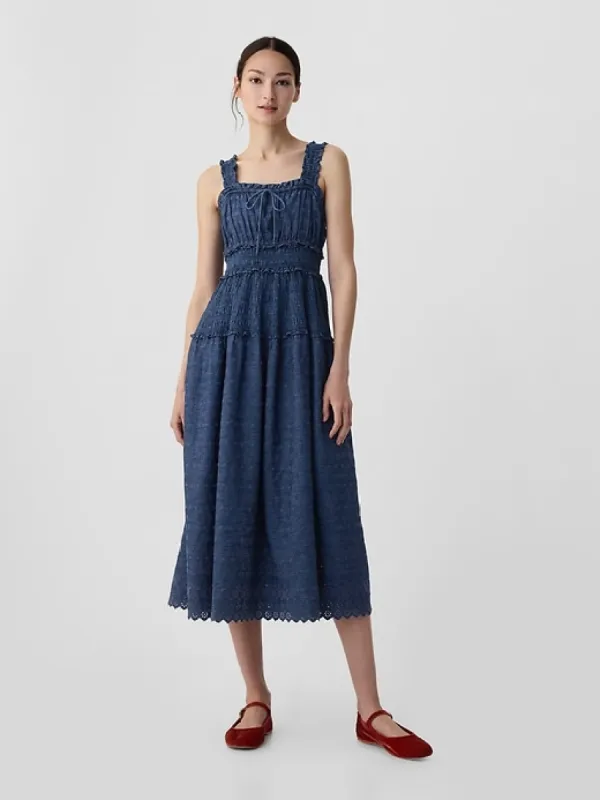 Gap × DÔEN Eyelet Denim Midi Dress sold by GAP