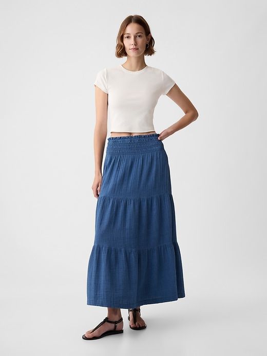 Crinkle Gauze Denim Maxi Skirt sold by GAP product image thumbnail 3