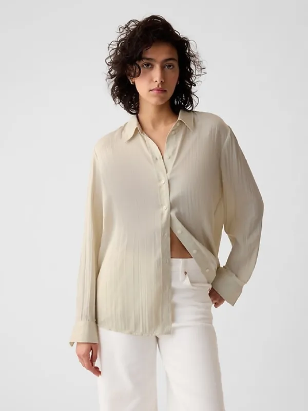 Pleated Satin Boyfriend Shirt sold by GAP