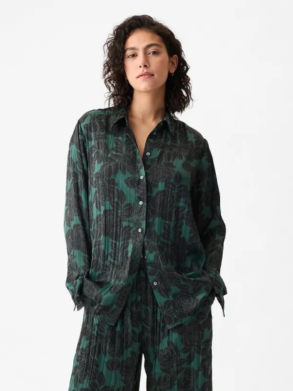 Pleated Satin Boyfriend Shirt sold by GAP