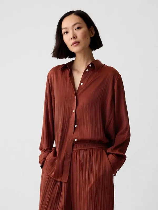 Pleated Satin Boyfriend Shirt sold by GAP