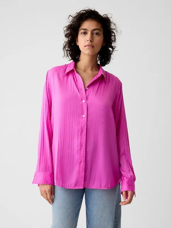 Pleated Satin Boyfriend Shirt sold by GAP
