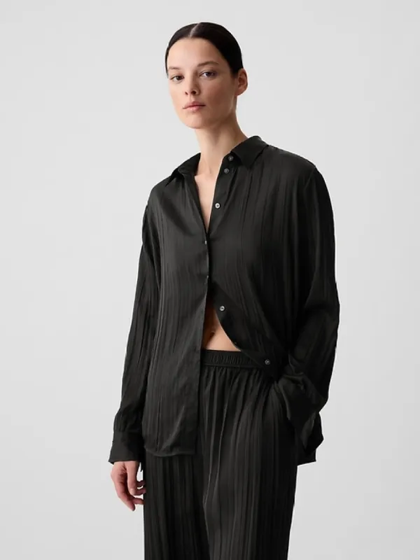 Pleated Satin Boyfriend Shirt sold by GAP