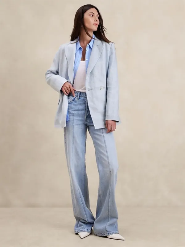 Relaxed Pinstripe Linen Blazer sold by Banana Republic
