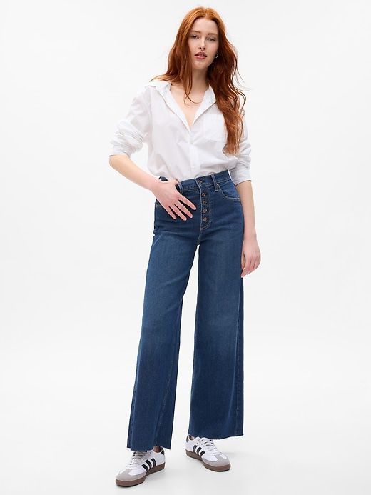High Rise Stride Wide-Leg Ankle Jeans sold by GAP