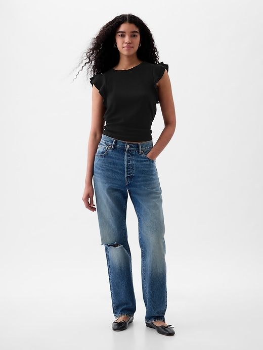 Essential Rib Flutter Sleeve Shirt sold by GAP product image thumbnail 3