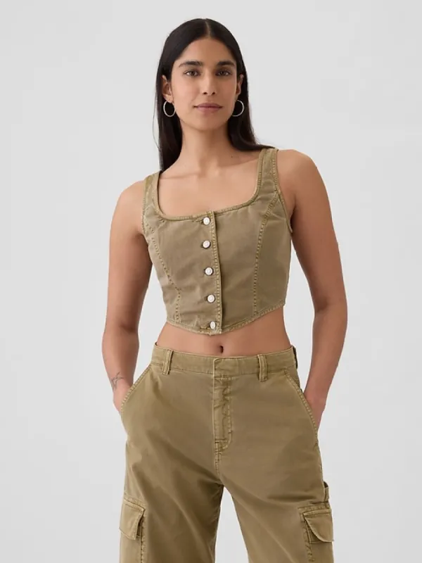 Structured Twill Cropped Corset Tank sold by GAP